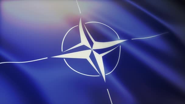 4k NATOフラグ、北大西洋条約機構、布テクスチャループの背景. — ストック動画