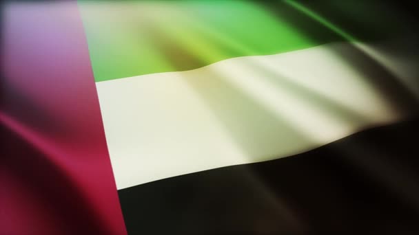 4k Émirats arabes unis drapeau national rides vent dans le ciel des Émirats arabes unis arrière-plan. — Video