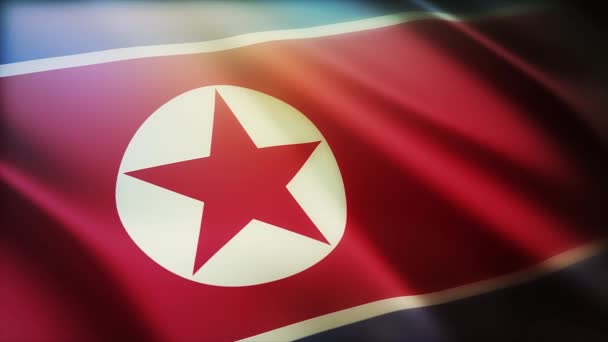 4k Nordkorea National flagga sömlös loop rynkor vind i koreansk bakgrund. — Stockvideo