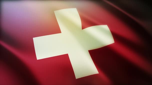 4k Ελβετία Εθνική σημαία ρυτίδες αδιάλειπτη βρόχο αέρα σε ελβετικό φόντο. — Αρχείο Βίντεο