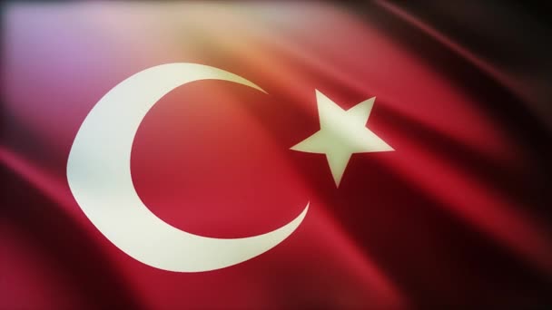 4k Turquie drapeau national rides boucle vent sans couture dans Turk fond bleu ciel — Video