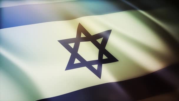 4k Israel National flag wrinkles seamless loop wind in Israelis sky background. — Stock Video