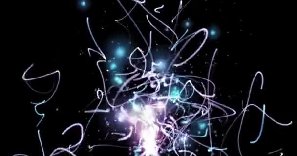 Mehrfarbige Animation Fliegen Glänzend Glitzernde Partikel Und Linien Auf Schwarzem — Stockvideo