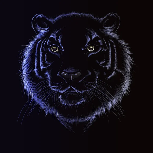 Cabeza de tigre sobre fondo negro, ilustración vectorial, para el diseño , — Vector de stock