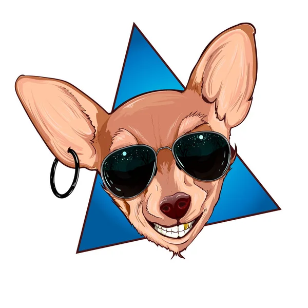 Gülümseyen ve altın dişli gözlüklü köpek.