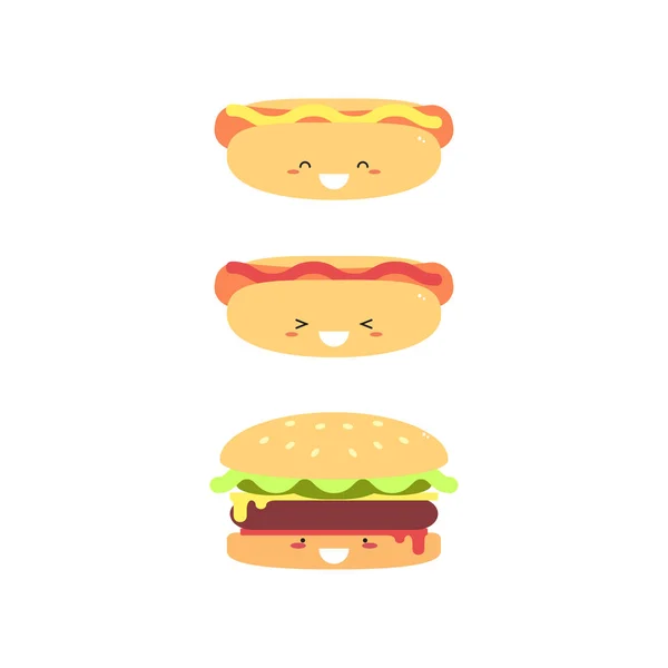 Hamburguesa caliente y Hot Dog aislados sobre un fondo blanco . — Vector de stock