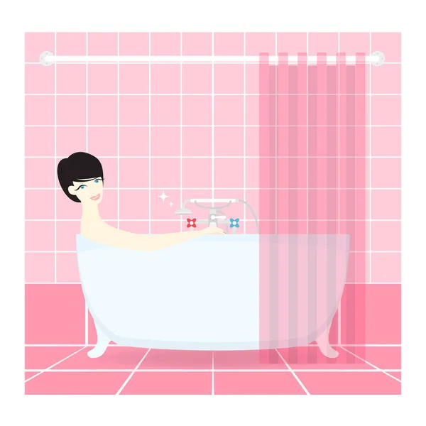Uma mulher bonita a tomar banho. Vetor . — Vetor de Stock