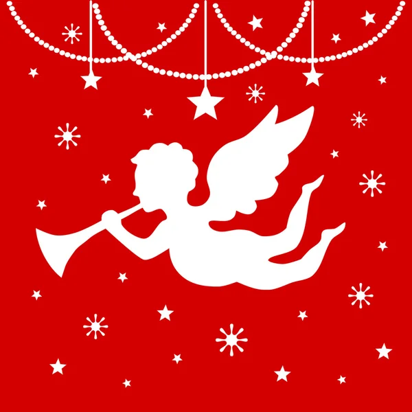 パイプと背景、ベクトル図の星クリスマスの天使のシルエット — ストックベクタ