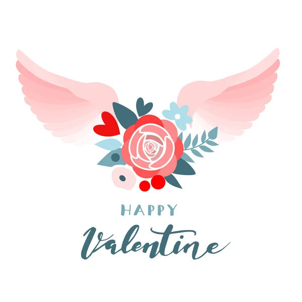 Křídla s květinami, Valentýn symbolem — Stockový vektor