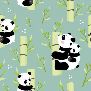 Pandalar bir bambu, seamless modeli, üzerinde illustraation vektör