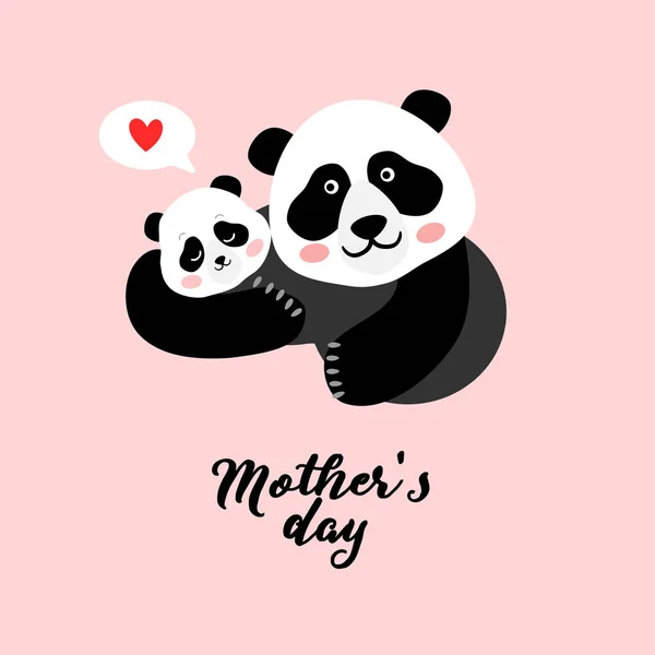 Panda mãe e um bebê, cartão de saudação do Dia das Mães, ilustração vetorial — Vetor de Stock