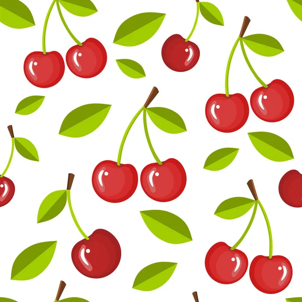 Cherries in a seamless pattern, vector illustration — Stock Vector