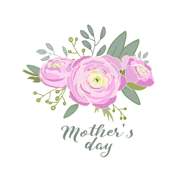 Buttercup, ranúnculo, cartão de saudação floral para o dia das mães, ilustração vetorial — Vetor de Stock