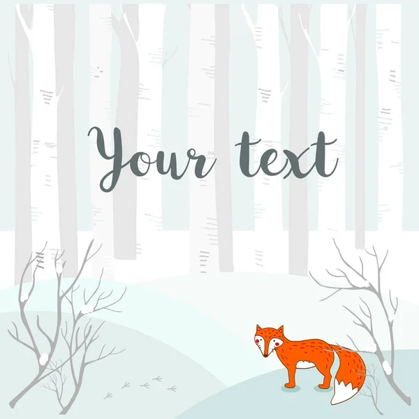 Winter background with trees and a fox, vector illustration — Stock Vector