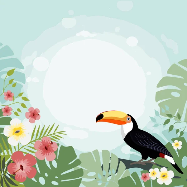 Toucan sur fond tropical, illustration vectorielle — Image vectorielle