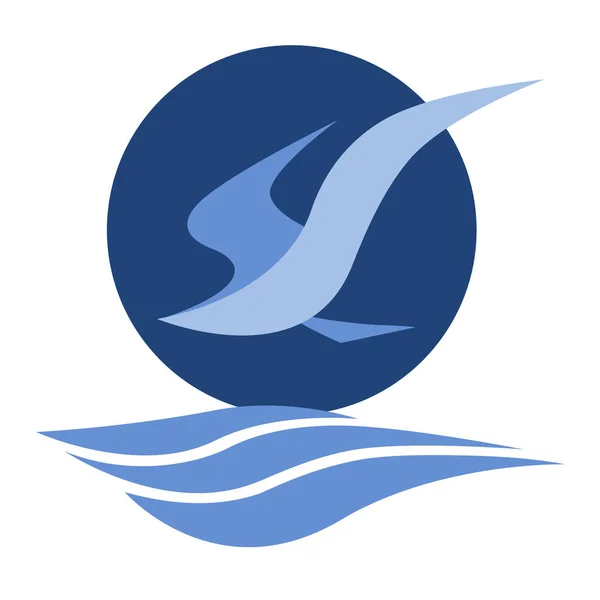 Γλάρος που πετάει πάνω από τα κύματα της θάλασσας, τυποποιημένο πουλί — Διανυσματικό Αρχείο