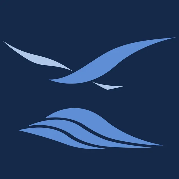 Tärna eller Måsen flyger över havets vågor, stiliserade fågel — Stock vektor
