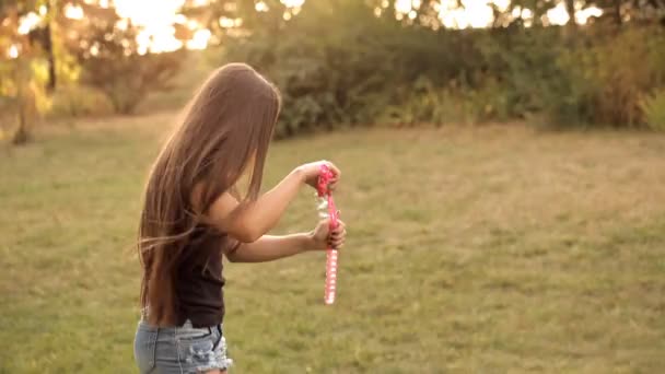 Açık havada kabarcıklar üfleme aşıklar çifti — Stok video