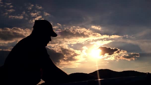 Satisfied Young Farmer Enjoys Soybean Incomes Trailer Sunny Fall Day — Stock Video