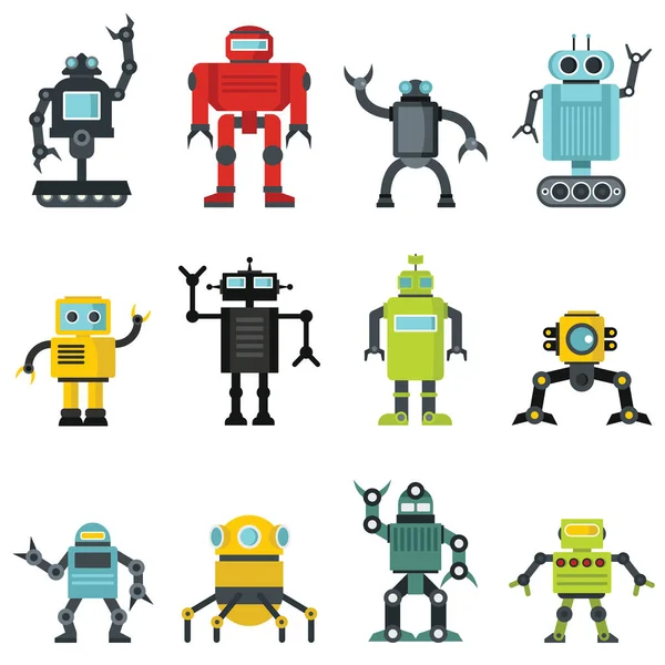 Robots en diseño plano de dibujos animados — Vector de stock