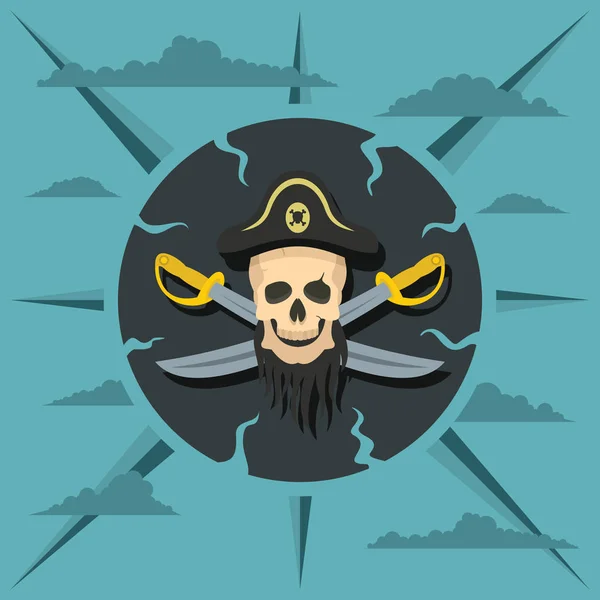 Piraat schedel en gekruiste sabels — Stockvector