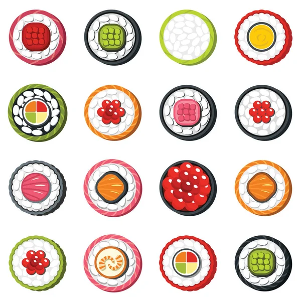 Set of type seafood roll, Japanese food sushi vector set — Stock Vector