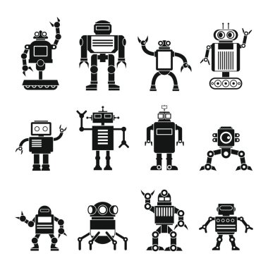 Robotlar Karikatür düz tasarımında ayarla