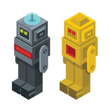 Beyaz arka plan üzerinde izole izometrik robotlar