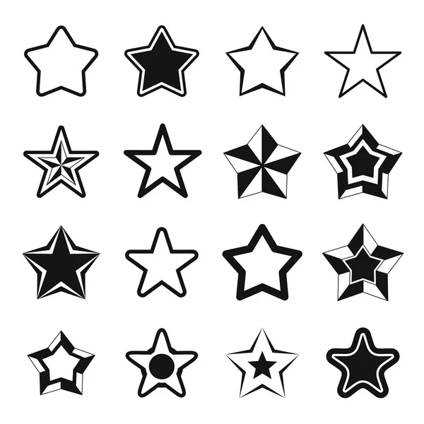 Set flache schwarze Silhouette Star-Ikonen — Stockvektor