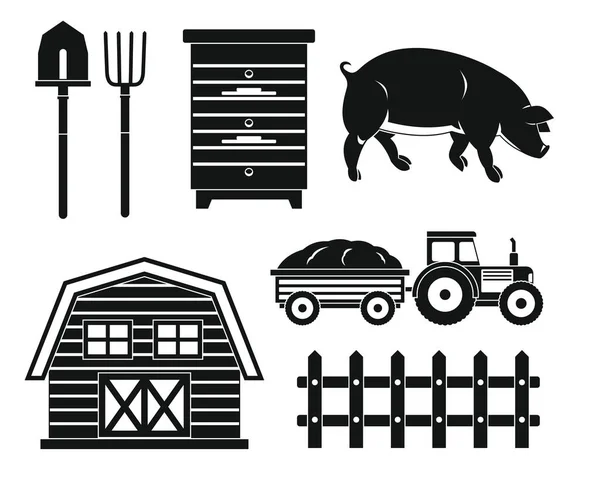 Farm black silhouette set isolated on white background — Stock Vector