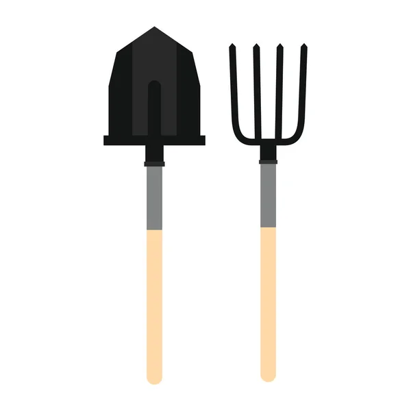 Сільськогосподарські інструменти - виделка і лопатка в плоскому стилі — стоковий вектор
