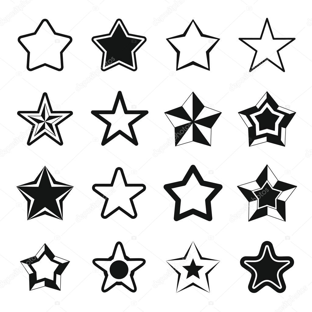 Set flat black silhouette star icons