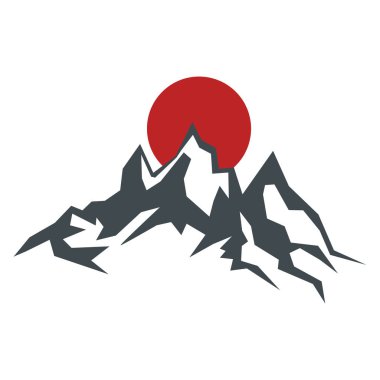Rock dağ siluet vektör çizim ile güneş