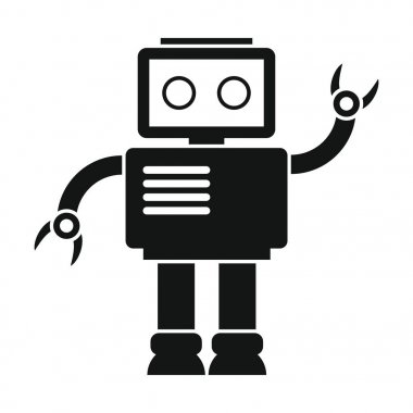 Siyah düz siluet stil komik vektör robot