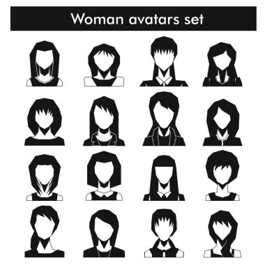 Kadın avatarları siyah basit tarzda ayarla