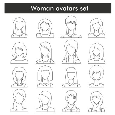 Kadın avatarları siyah çizgi stili ayarla