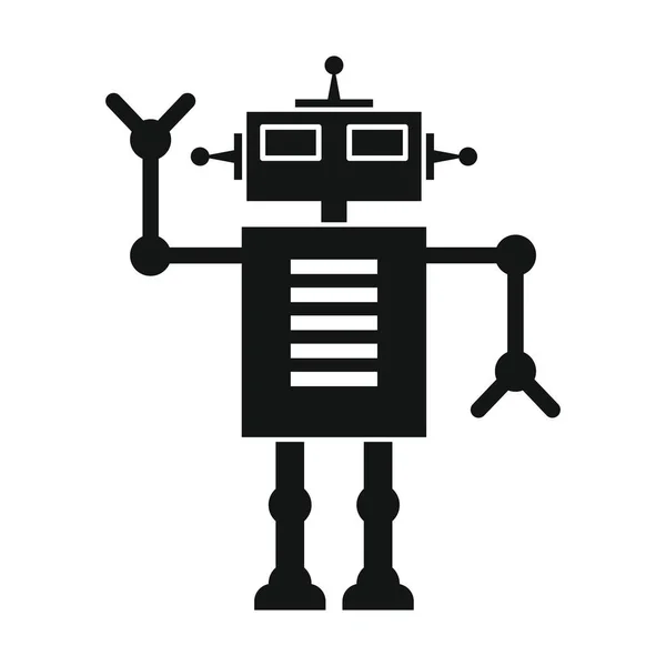 Robot vectorial divertido en estilo silueta plana negra — Vector de stock