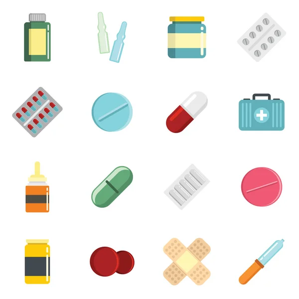 Medizin Cartoon Pille, Medikamente und Antibiotika Symbole gesetzt — Stockvektor