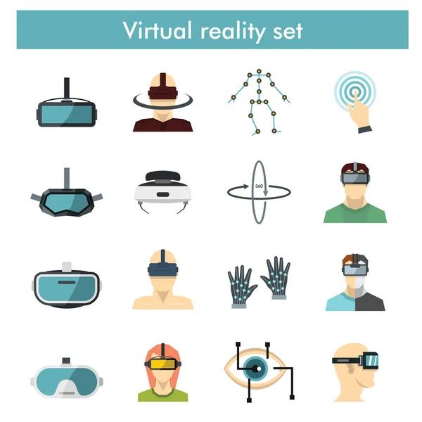 Virtuális valóság ikonok lapos stílusú — Stock Vector