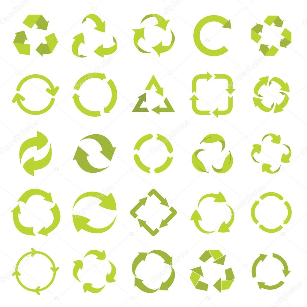 Recycle eco signs set in green flat style