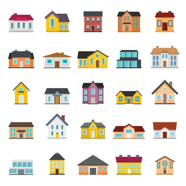 Definir casas, edifícios e variações de arquitetura em estilo plano — Vetor de Stock