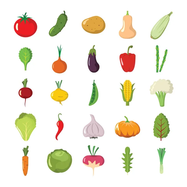 Färgglada tecknade vektor ikoner set av frukt och grönsaker — Stock vektor