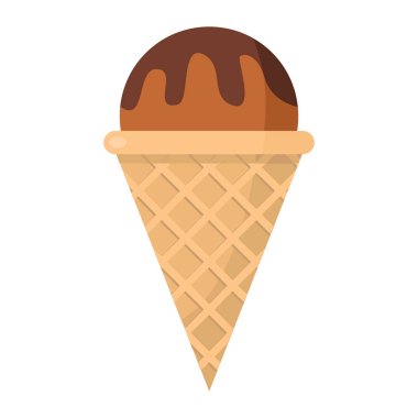 Dondurma gofret koni beyaz arka plan çizgi film düz vektör çizim üzerinde çikolata maddeler