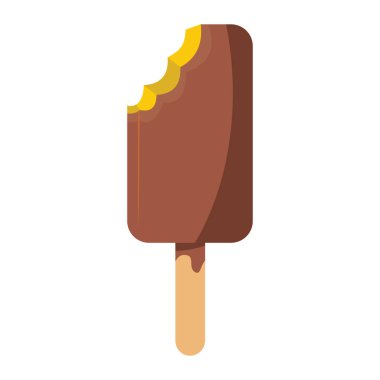 Dondurma beyaz arka plan çizgi film düz vektör çizim çubuğa çikolatalı vanilyalı malzemelerin