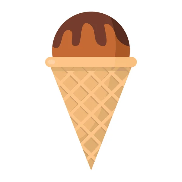 Sorvete de ingredientes de chocolate em cone de bolacha em fundo branco desenho animado ilustração vetorial plana — Vetor de Stock