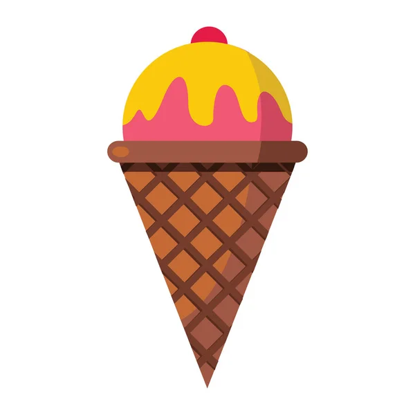 冰激淋的香草奶油成分在硅片锥上白色背景卡通平面矢量图 — 图库矢量图片
