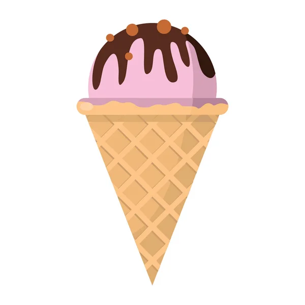 Crème glacée de chocolat et de vanille ingrédients dans le cône de gaufrette sur fond blanc dessin animé plat vecteur illustration — Image vectorielle