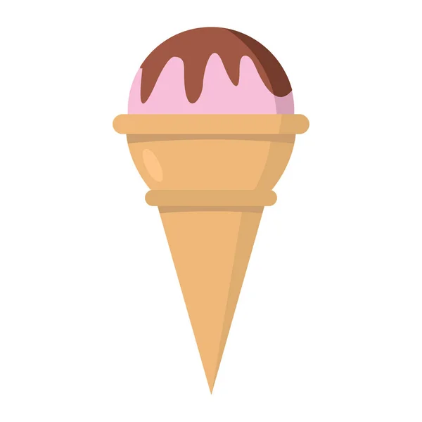 Мороженое из шоколада и розовых карамельных ингредиентов в вафельном конусе на белом фоне — стоковый вектор