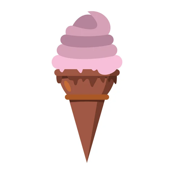 Crème glacée de vanille cerise ingrédients chocolat dans le cône de gaufrette sur fond blanc dessin animé plat vecteur illustration — Image vectorielle