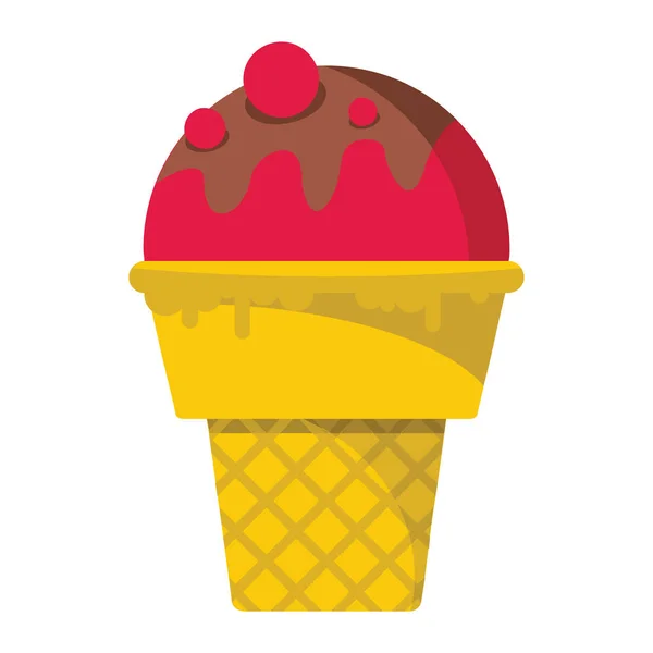Морозиво з вишневого шоколаду інгредієнти у вафельному конусі на білому тлі мультфільм плоский Векторні ілюстрації — стоковий вектор